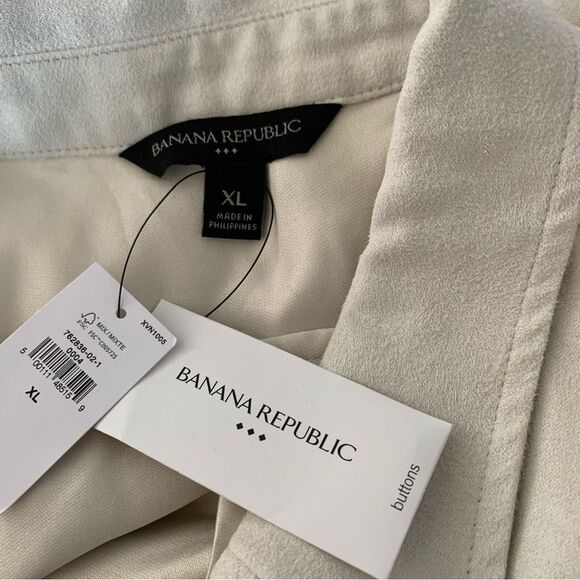 Banana Republic Factory Vegan Suede Button Up Shirt Women's Stone Ivory XL New - Picture 10 of 13